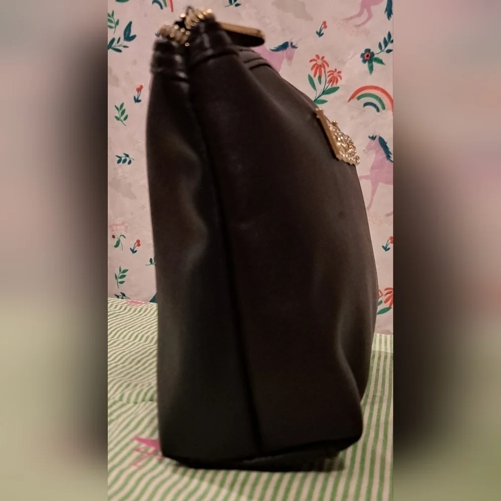 EUC Vintage Y2K Bebe Black Bling Vegan Travel Makeup Beauty Cosmetic Pouch Bag